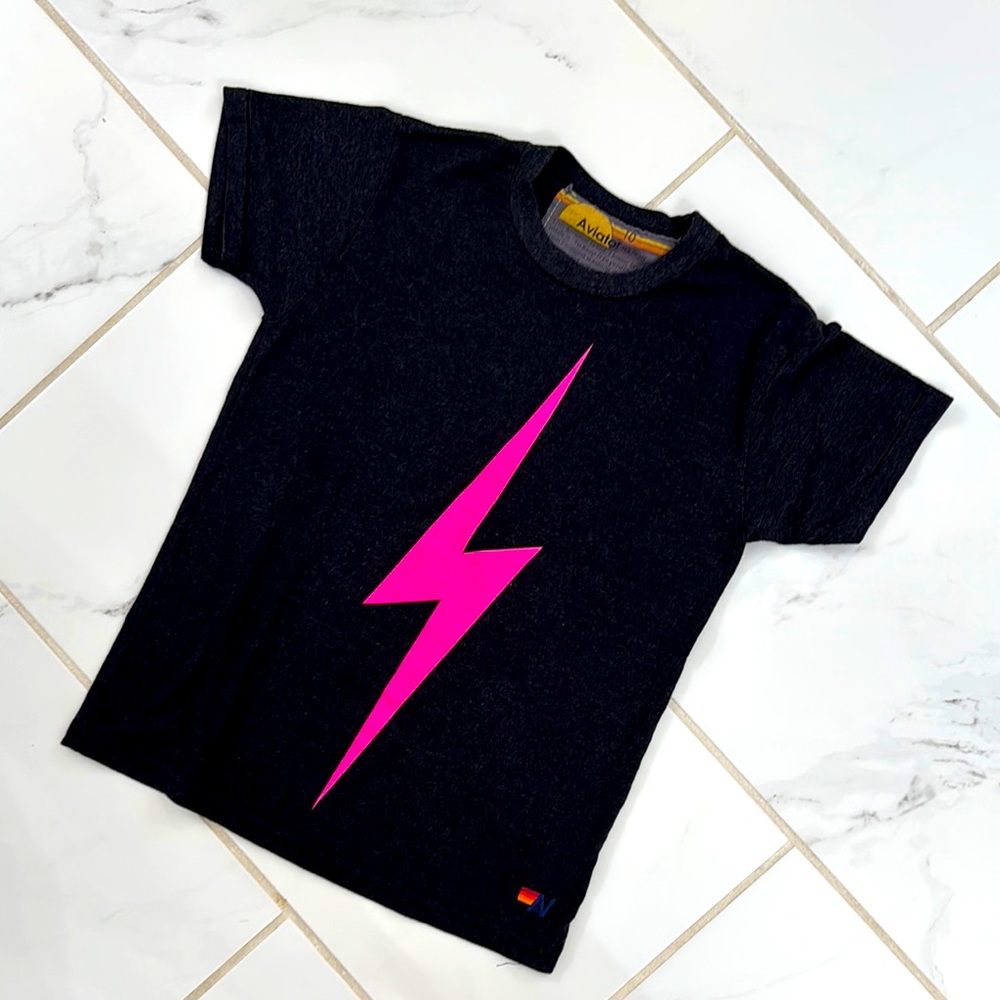 Black T-Shirt with Pink Lightning Bolt